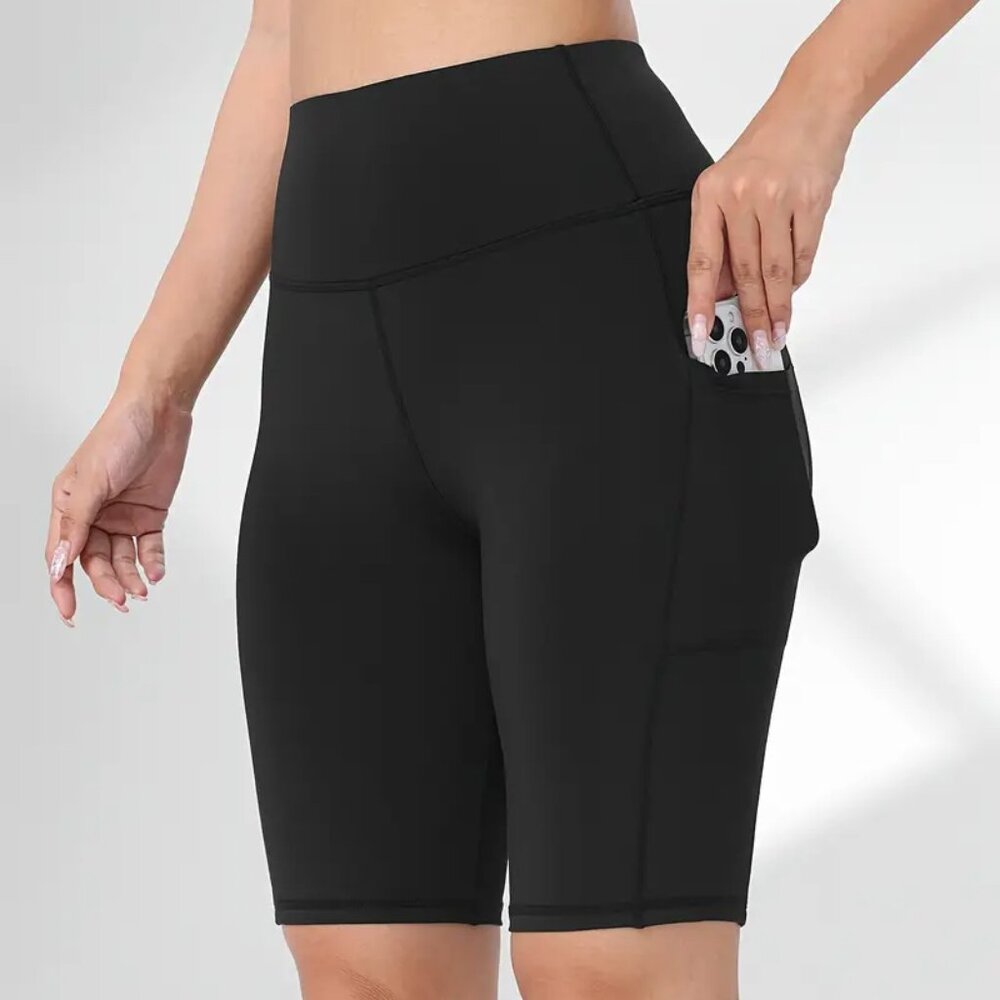 Women's Buttery Soft High Waisted Bike shorts w/pockets 9" Inseam Black XL